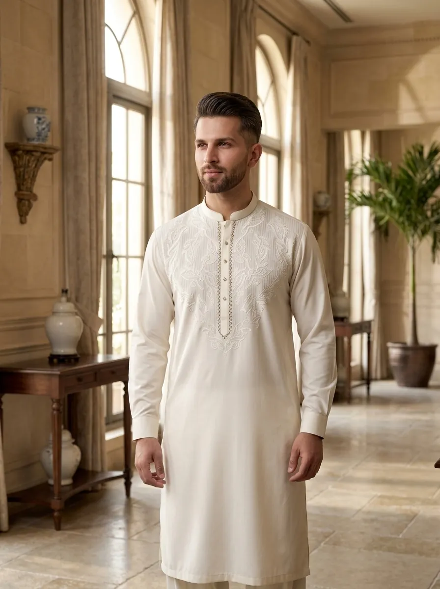 Ivory Bib Panel Kurta